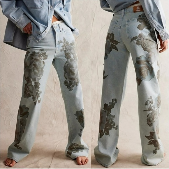 Free People Tinsley 90s Baggy Floral Wide Leg Straight Jeans 32 Grunge NWT NEW - Picture 8 of 16